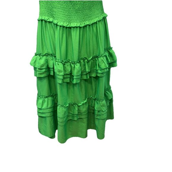 Wishing Waves Women's Dress Large Kelly Green Smocked tiered Ruffle Boho Resort - Picture 6 of 9